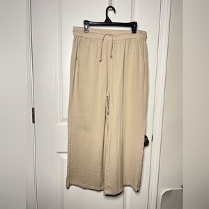 Halara Draw string Wide Leg Linen-Feel casual Pants Petite XL Whisper White